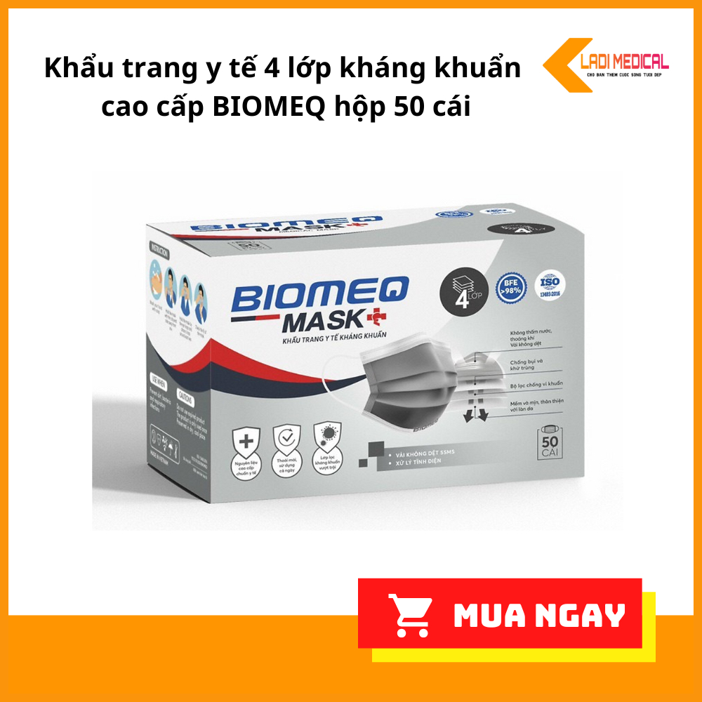Khẩu trang y tế 4 lớp kháng khuẩn cao cấp BIOMEQ hộp 50 cái