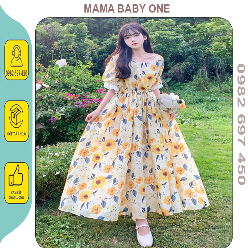 VÁY BẦU HOA HƯỚNG DƯƠNG-ĐẦM BẦU THIẾT KẾ DÁNG DÀI BABAY DOLL SIÊU XINH, DỰ TIỆC, DẠO PHỐ, CÔNG SỞ
