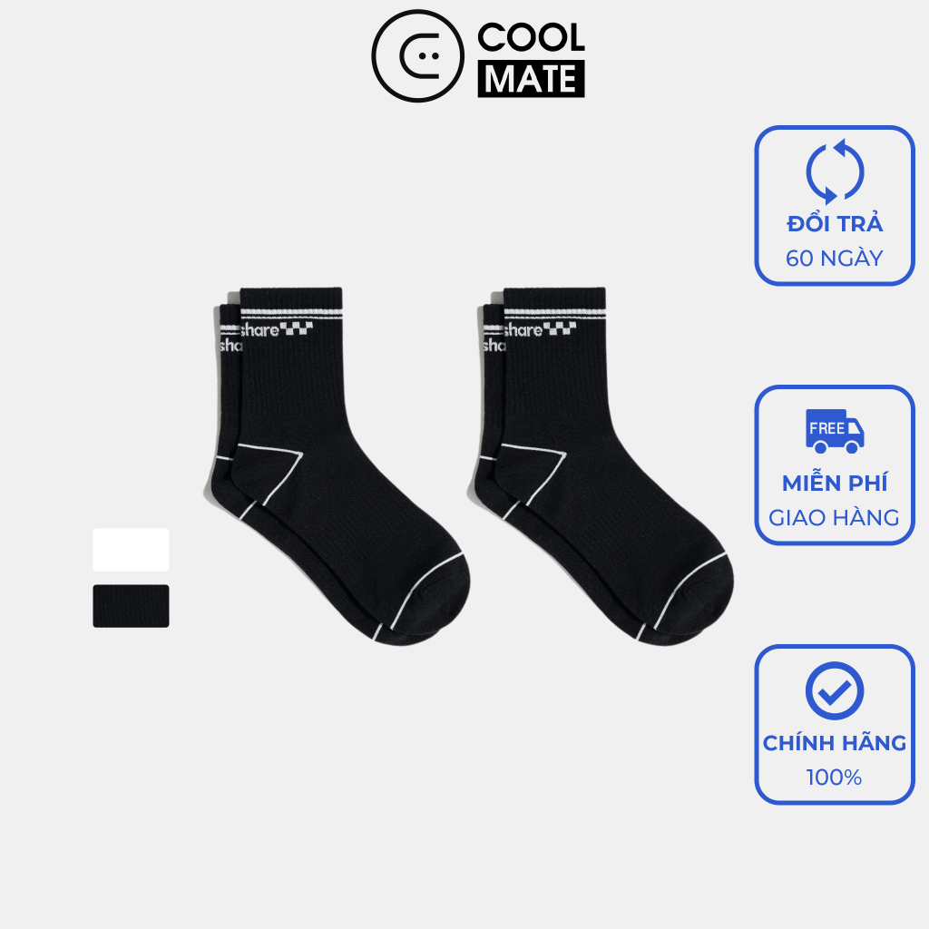 Combo 2 đôi tất vớ cổ trung Care & Share Cotton thoáng khí - thương hiệu Coolmate