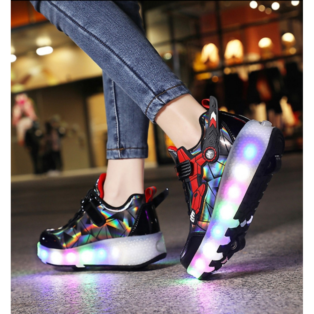 Giày trượt bánh gót 2 bánh cho trẻ em và nữ có đèn LED sạc pin 2166 BLACKPINK