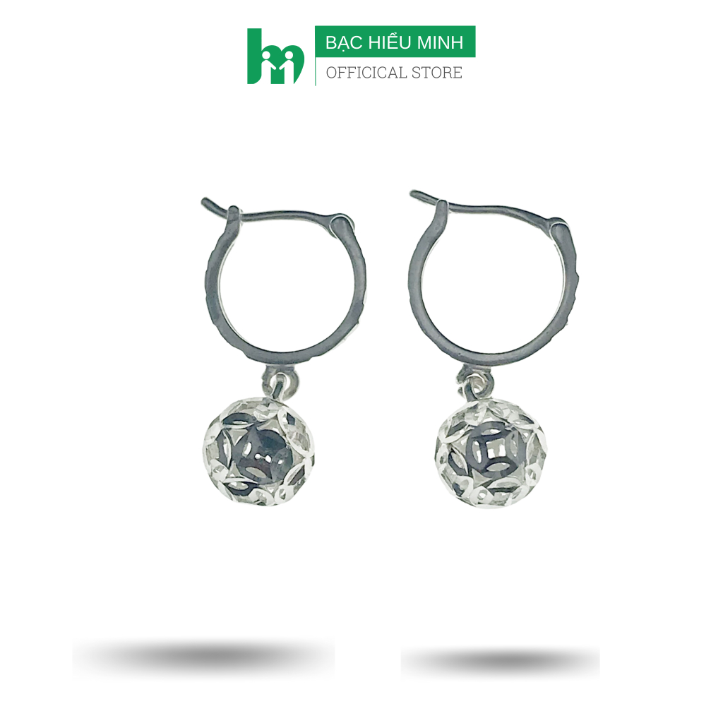 Hoa Tai Tua Cầu Kim Tiền Phay Sáng Bạc 925 BẠC HIỂU MINH HT358