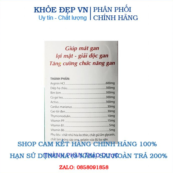 Viên uống Arginin 600 - Tăng cường chức năng gan - Hộp 60 viên