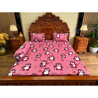 Bộ ga thun hàn quốc 3D vạn phát với mẫu gấu lottso, gấu chống gậy, đầu gấu quá cute