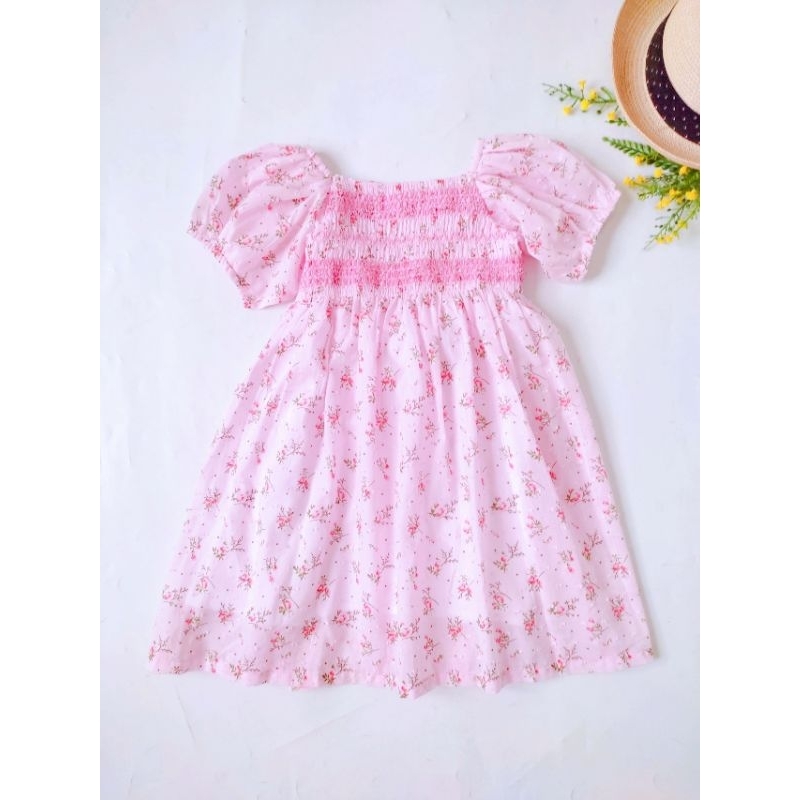 Váy đầm Smock hoa nhí Hồng & Vàng cho bé gái 7kg - 25kg