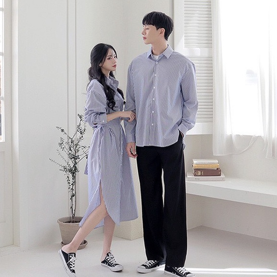 Đồ đôi nam nữ đẹp đi tiệc, đi chơi, đi biển, chụp hình cưới : bao gồm áo + váy sơ mi Hàn Quốc dáng dài