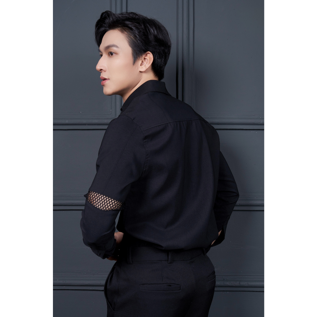 Áo Sơ Mi Nam Phối Lưới Màu Đen Thương Hiệu Mr Twins
