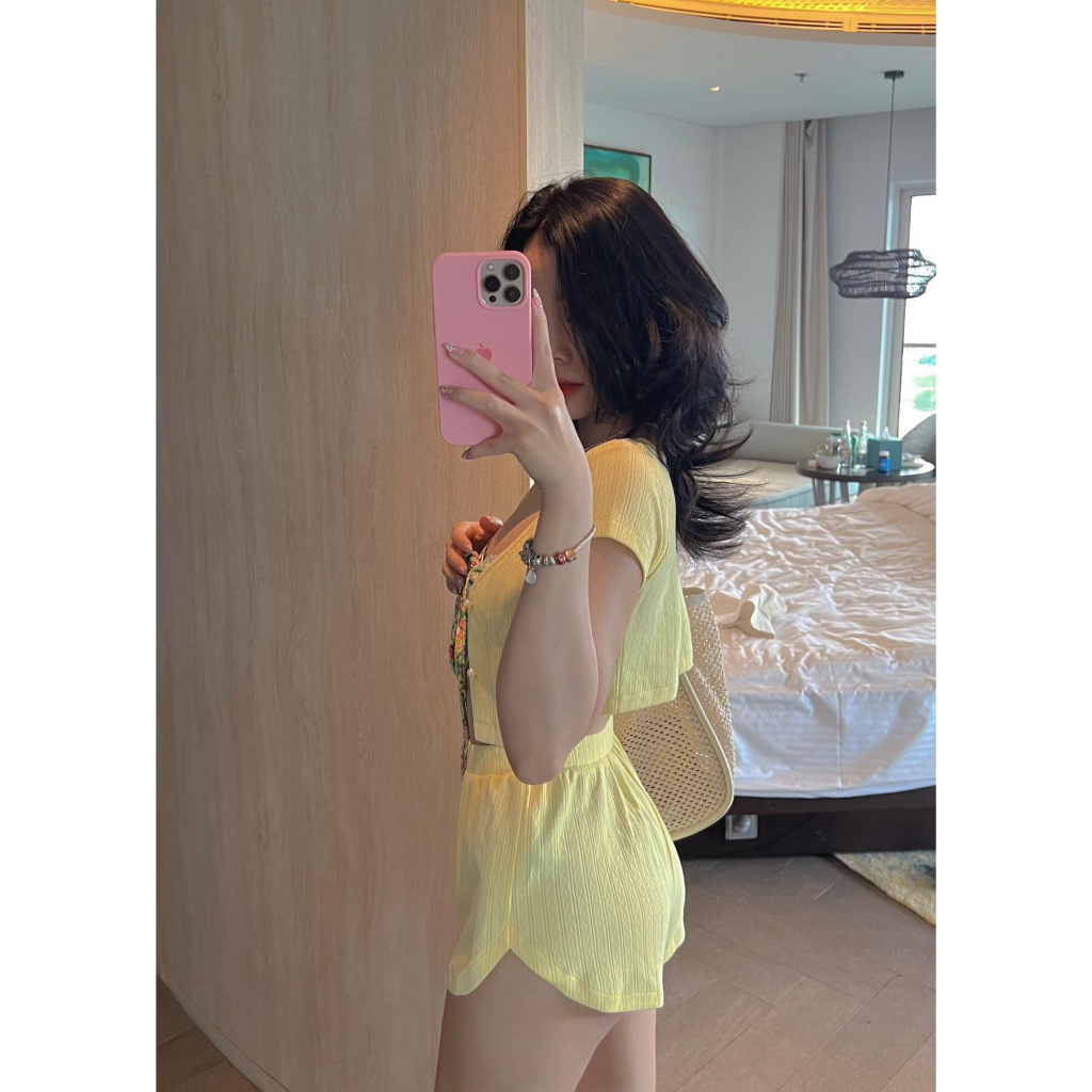 Cornpink House | Summer Love | Bộ đồ nữ cotton màu sắc mùa hè | Áo croptop | Quần đùi