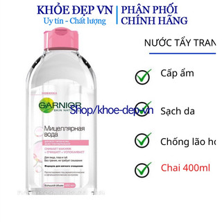 Nước tẩy trang GARNIER Nga không cồn an toàn cho mọi loại da – Chai 400ml