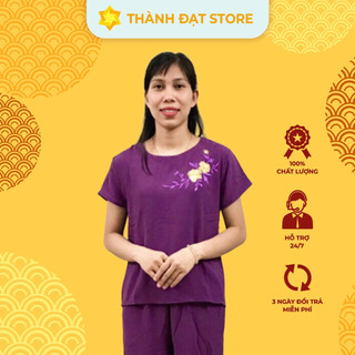 Bộ Nữ Trung Niên Set Đồ Bộ Vải Đũi Mềm Mặc Thoáng Mát Thấm Hút Mồ Hôi Co Giãn Nhẹ