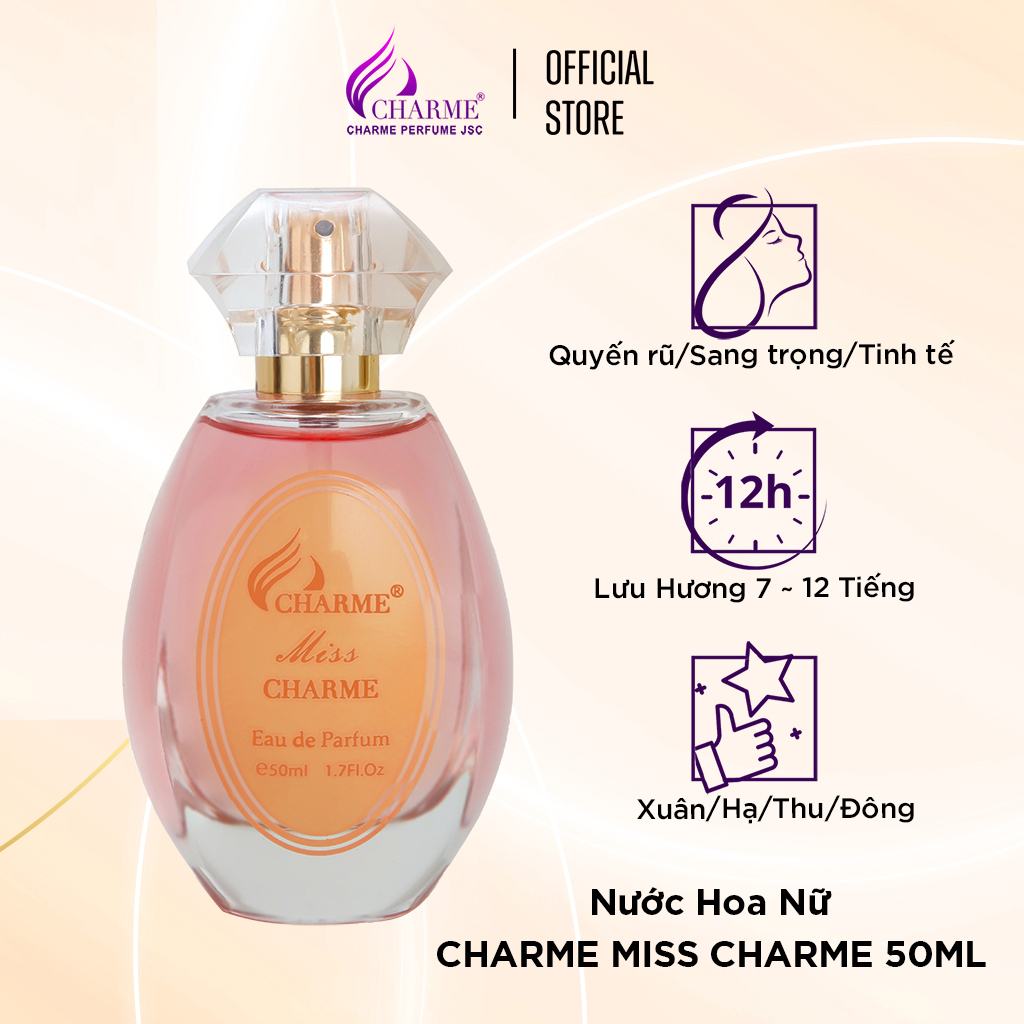 Nước hoa nữ lưu hương lâu, Charme Miss Charme, mùi hương nhẹ nhàng, mượt mà như sự âu yếm của rừng xanh, 50ml