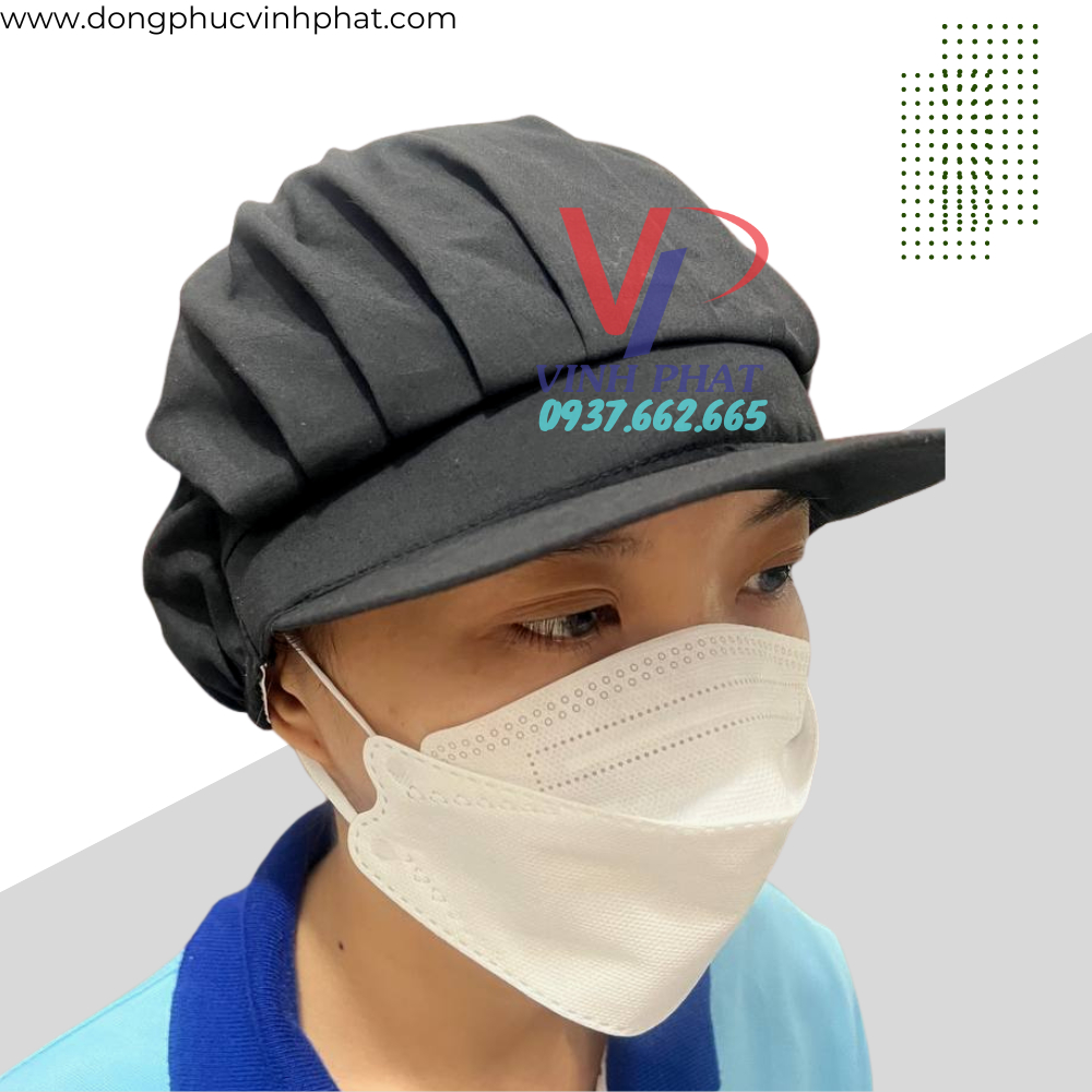 Mũ Nón Vải Màu Đen Trùm Tóc Công Nhân Thực Phẩm, Thủy Sản Form Ngắn Vải Đẹp Giá Rẻ  - Hình Thật