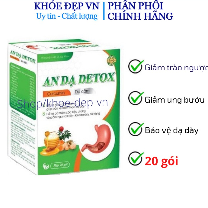 Curcumin An Dạ Detox- Giúp Giảm Nhanh Các Triệu Chứng Viêm Đau Dạ Dày, Viêm Loét Dạ Dày,Tá Tràng-Hộp 20 gói