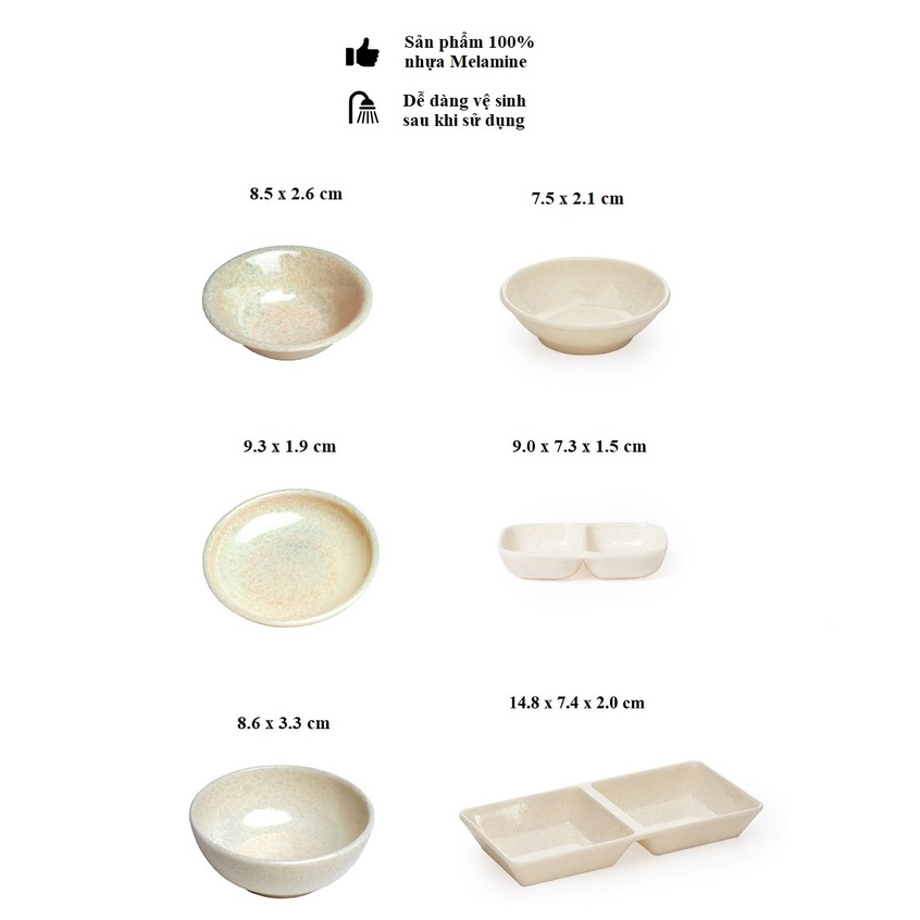 Chén đựng gia vị, nước chấm nhựa Melamine vân đá trắng