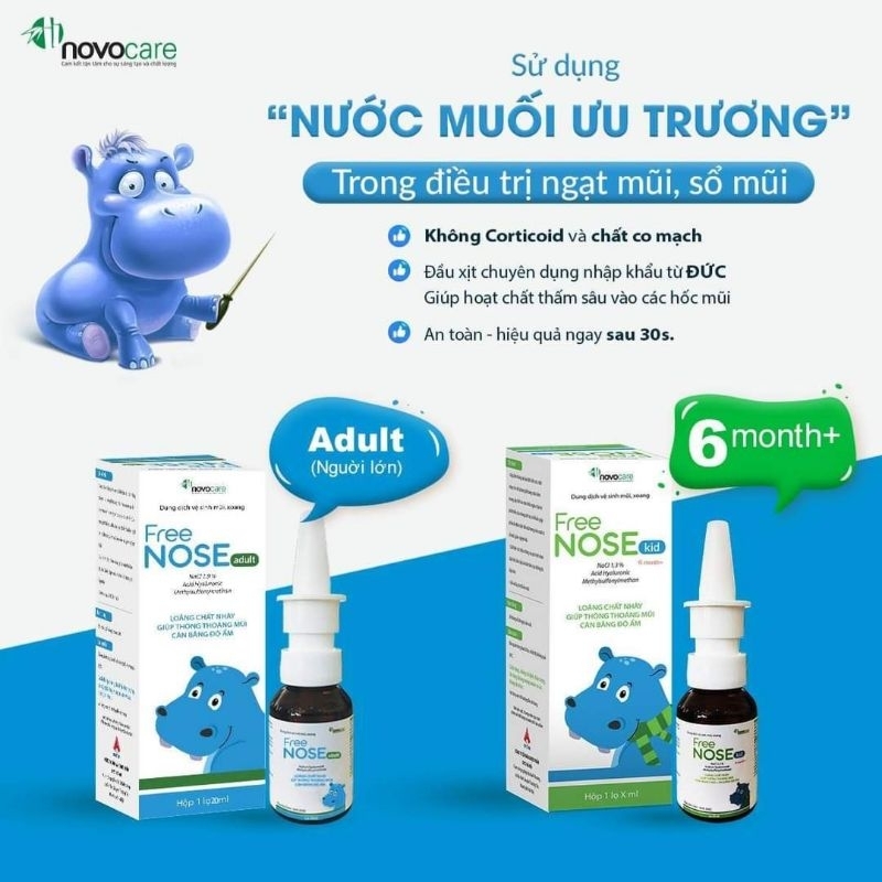 Free Nose Kids Xịt muối ưu trương giúp loãng dịch nhầy, giữ ẩm niêm mạc mũi cho trẻ từ 6m+