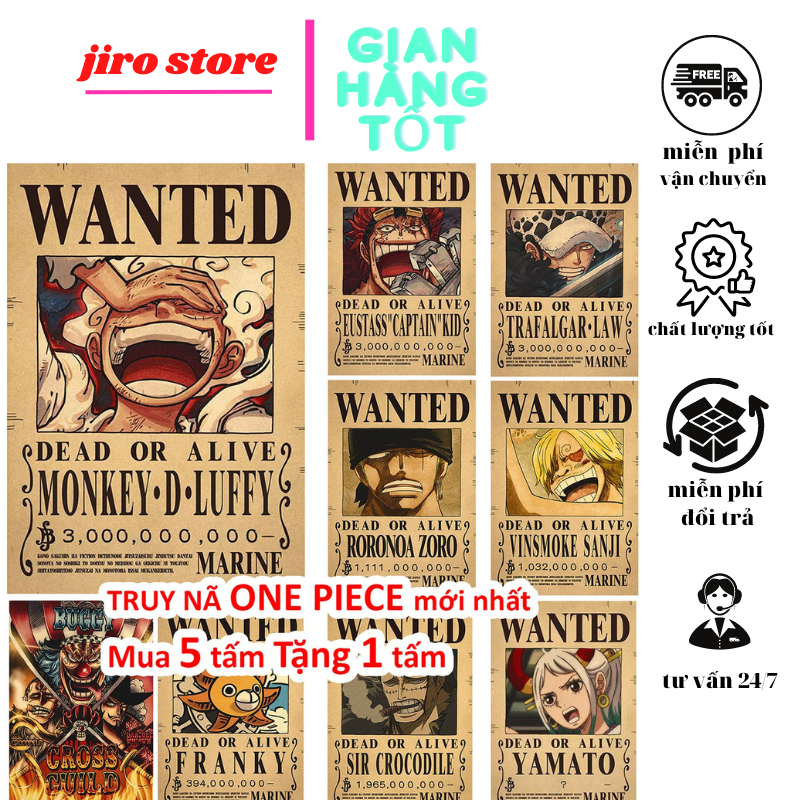 Poster Truy nã One Piece Mua 5 tặng 1 Kích Thước chuẩn poster wanted One Piece lệnh truy nã One Piece mẫu mới