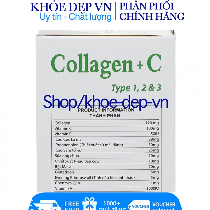Viên uống đẹp da Collagen +C bổ sung Vitamin A E C giảm nám , tàn nhang ,sạm da Hộp 60 viên , collagen xoăn