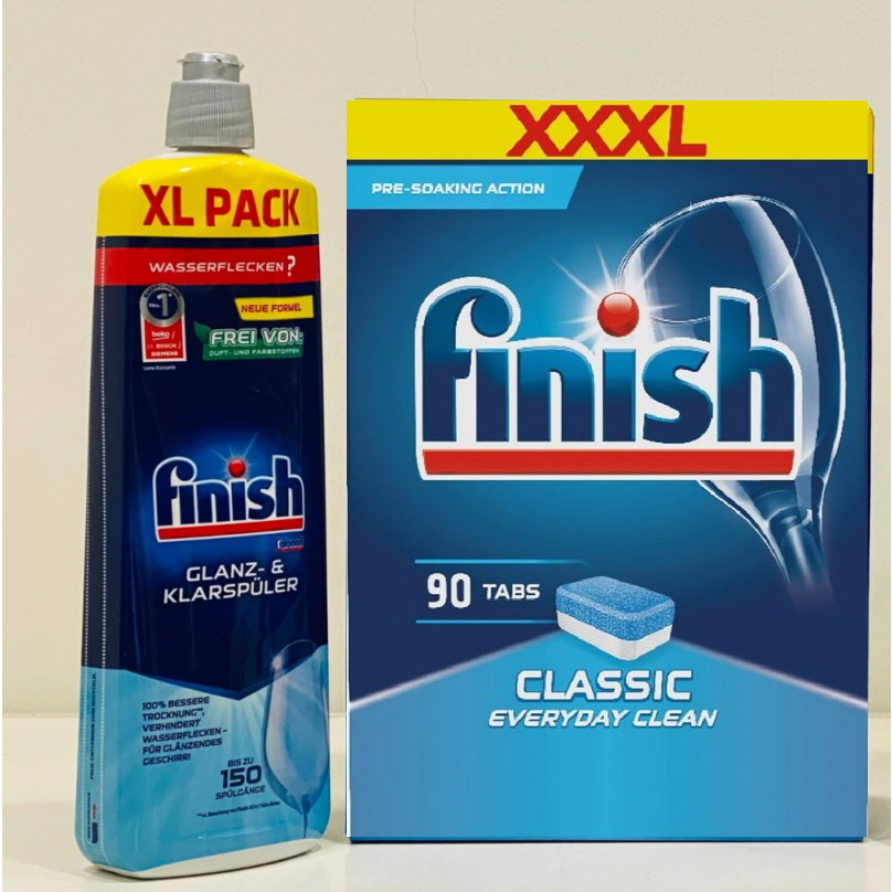 90 Viên Finish + 750ml Nước làm bóng bát Finish, combo finish dùng cho máy rửa bát chén