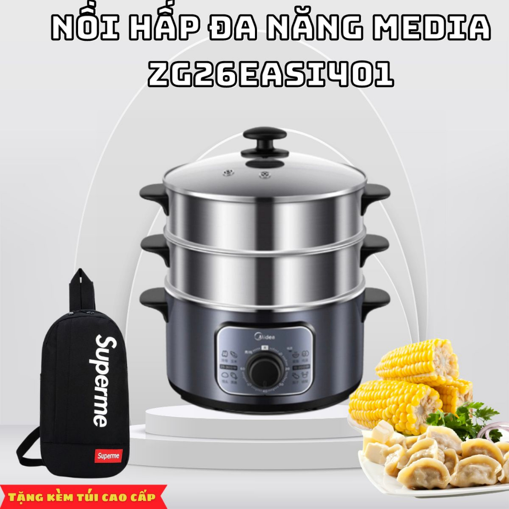Nồi Hấp Điện 3 Tầng 10L Midea MZ-ZG26EASY401, Nồi Hấp Đa Năng Tiện Dụng