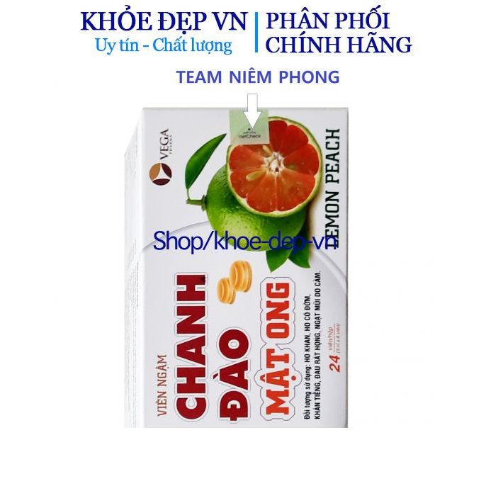 Viên ngậm chanh đào mật ong Vega hỗ trợ giảm ho, giảm đờm 8 viên x 3 vỉ