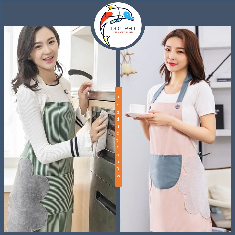 Tạp Dề Nấu Ăn Dol.phil Store Tạp Dề Pha Chế Chống Nước Kiểu Dáng Hàn Quốc Có Túi Để Điện Thoại Tiện Lợi Họa Tiết In Đẹp
