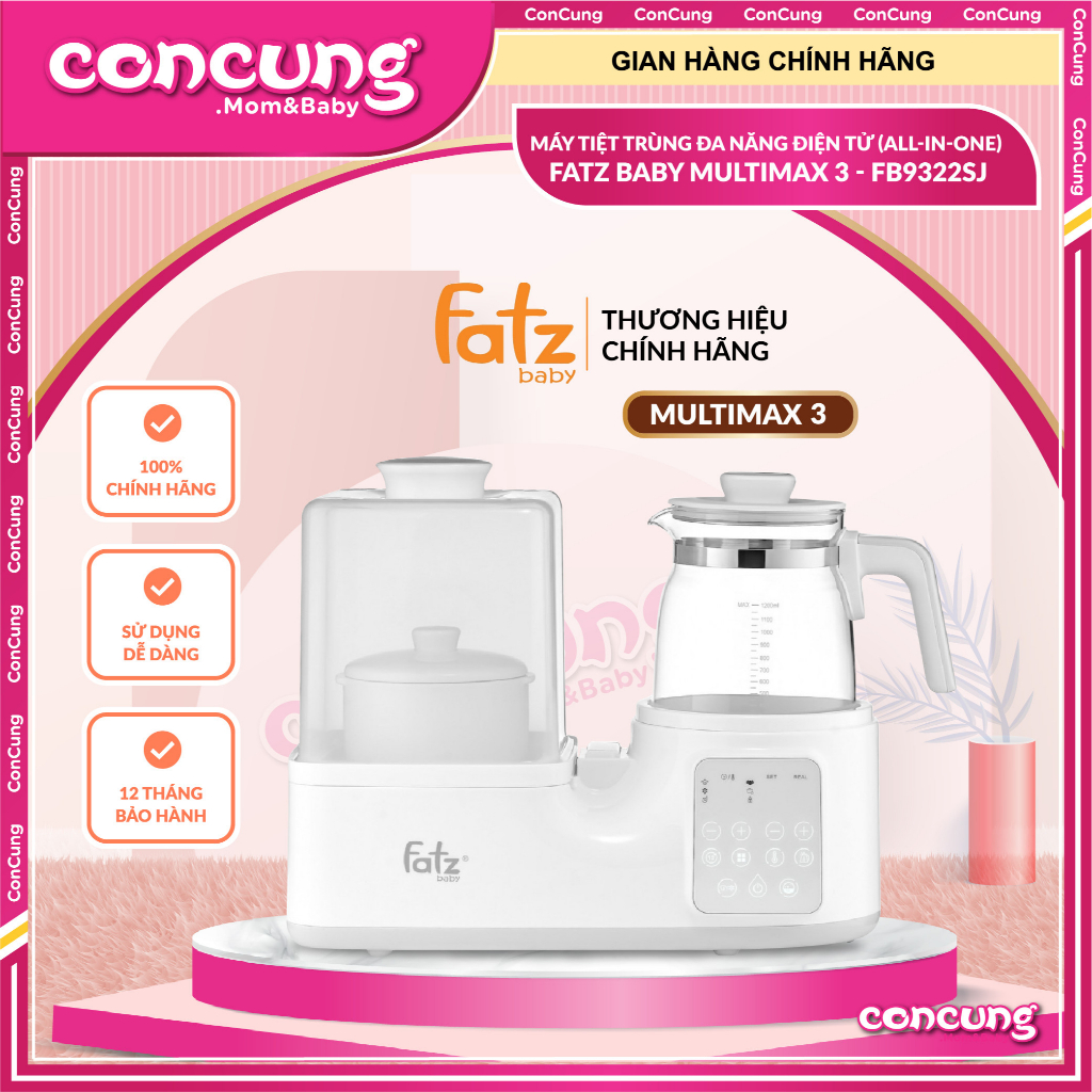 Máy Tiệt Trùng Sấy Khô, Hâm Nước Pha Sữa, Nấu Cháo Đa Năng FATZ BABY MULTIMAX 3 - Bảo hành 12 tháng