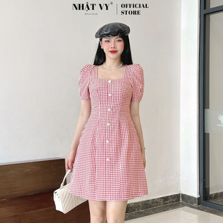 Đầm dự tiệc Nhật Vy cổ cách điệu phối đính cúc chất ziczac dáng ôm ngắn phù hợp công sở đi chơi sang trọng - D2638