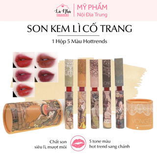Set son kem lì cổ trang Vongee 5 màu nội địa trung giá rẻ, hộp 5 màu son môi hotrends lỳ lâu trôi, mềm mịn như nhung.
