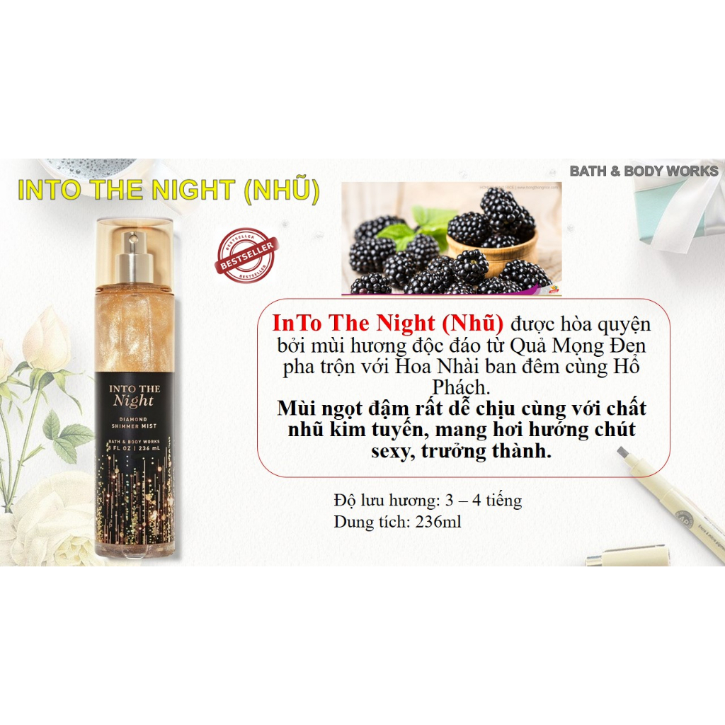 Xịt thơm Bodymist GIÁ RẺ INTO THE NIGHT  ngọt sexy - 236ml