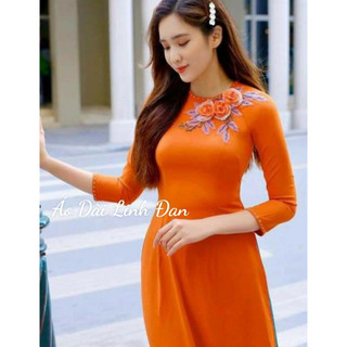 Áo dài kết hoa vải lụa mỹ cao cấp sang trọng - Áo Dài Linh Đan