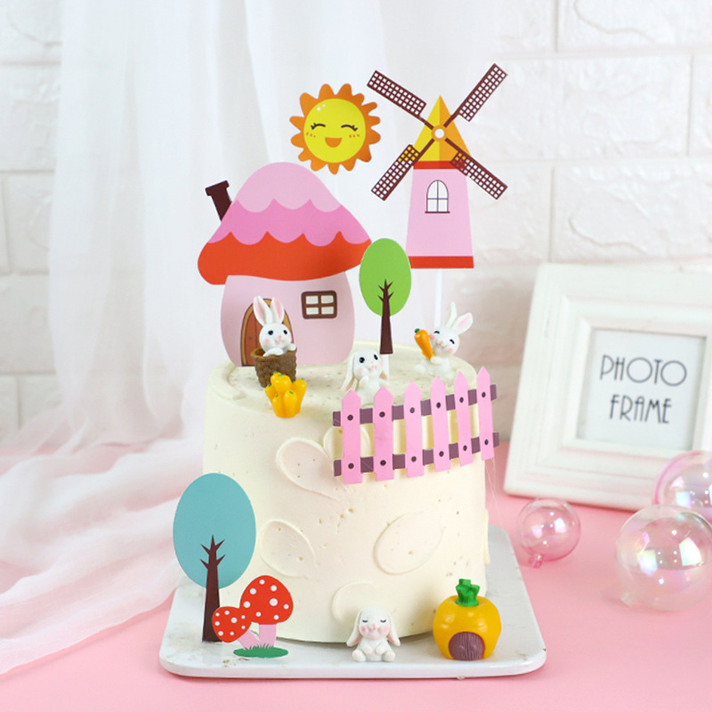 Phụ kiện trang trí bánh sinh nhật bánh kem - Set cắm giấy hình ngôi nhà