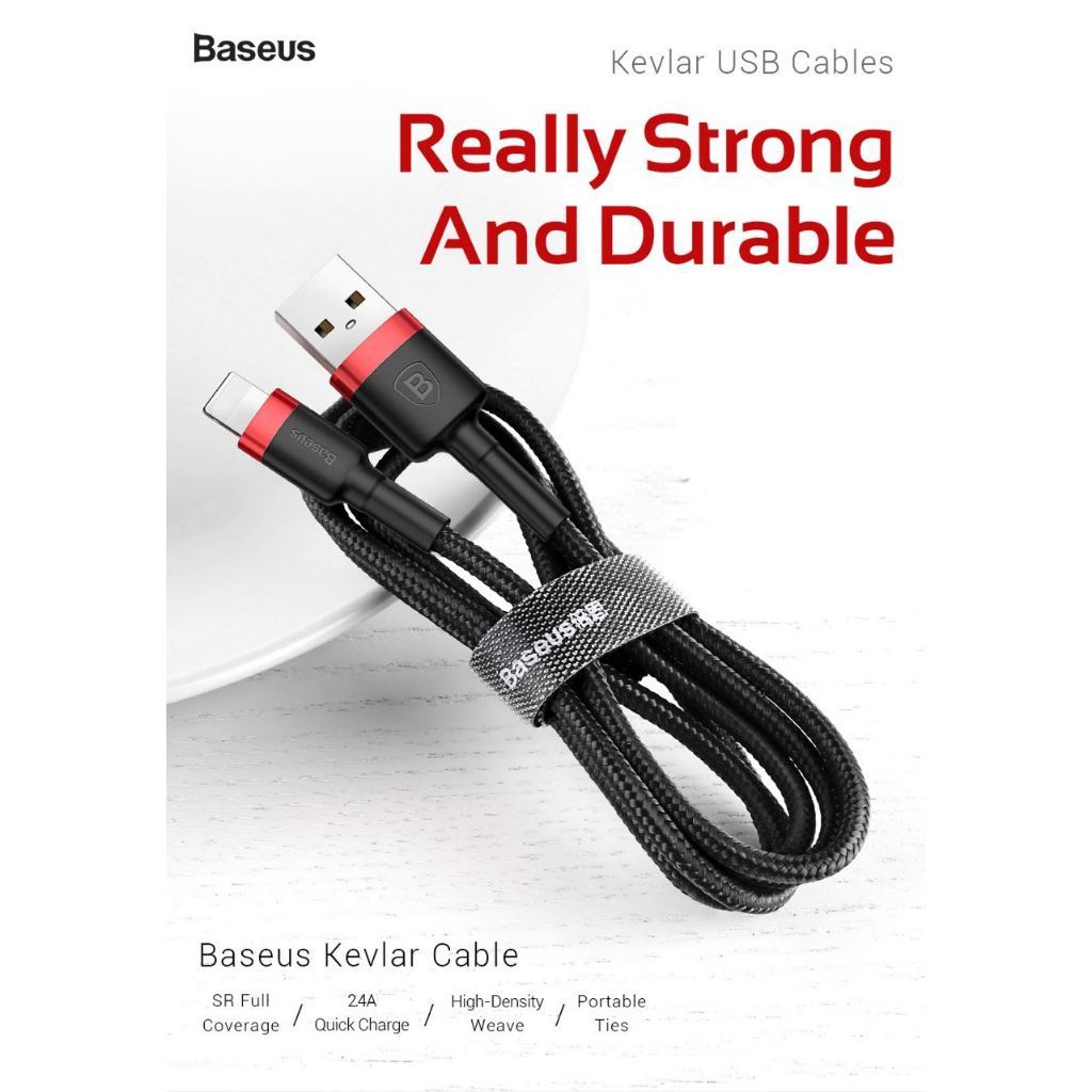 Cáp Sạc USB ip Baseus Sạc Nhanh 3A QC 3.0 Dây Bọc Dù Dài 1m/2m/3m Cho Điện Thoại Samsung Huawei Xiaomi