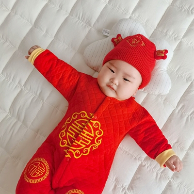 Body trần bông sắc đỏ diện Tết KÈM MŨ LEN  VÀ TẤT cho bé