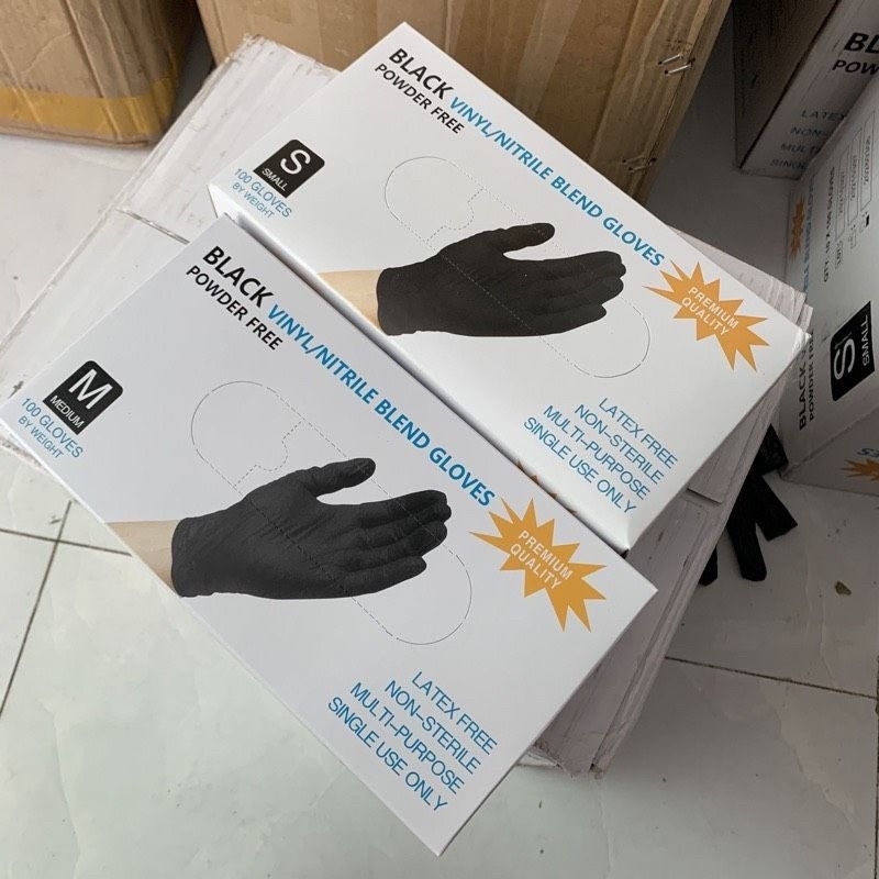 Hộp 100c Bao Tay Cao Su Đen Y Tế Không Bột Găng Tay Đen Siêu Dai Sử Dụng Trong Tóc Spa Phun Xăm Thẩm Mỹ