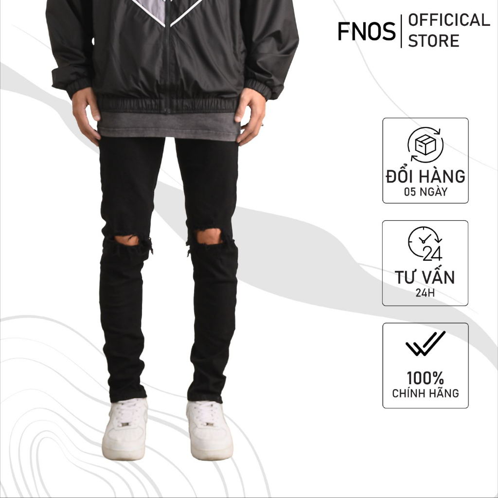 Quần Skinny Jeans Nam FNOS Streetwear Màu Đen Rách Gối NZ5 -  Local Brand Chính Hãng