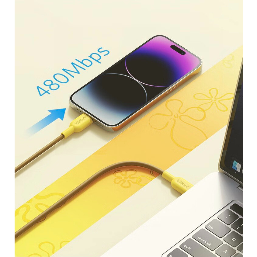 Cáp Anker 421 C To L 0.9m [PHIÊN BẢN BỌT BIỂN SPONGEBOB] - A8632 (Bảo Hành 18T)