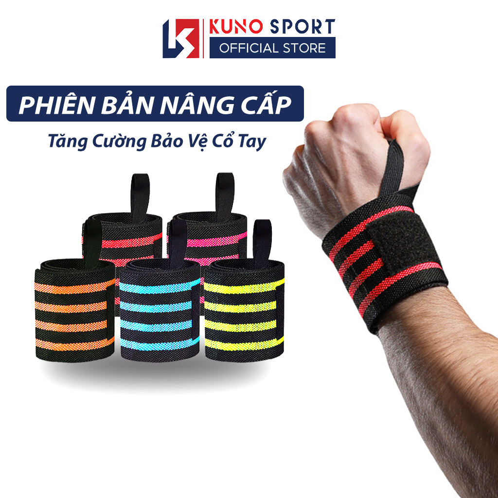 Đai Quấn Bảo Vệ Cổ Tay Tập GYM Chính Hãng KUNOSPORT Loại Kẻ Bốn Sọc Cao Cấp Dài 60CM