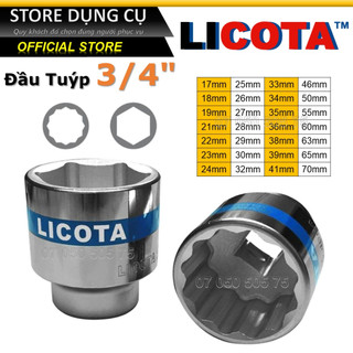 17-70mm đầu tuýp 3/4 licota | đầu típ 6 cạnh, đầu khẩu | đầu tuýp bông 12 cạnh 3/4 inch