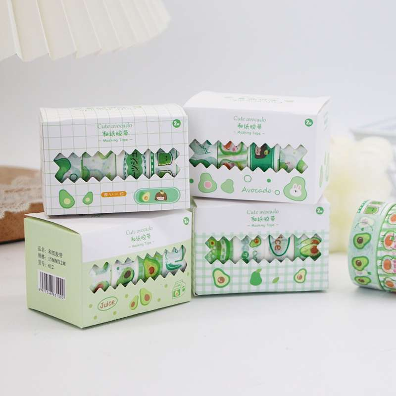 Set 4 cuộn washitape hình trái bơ ngộ nghĩnh siêu dễ thương, trang trí sổ Bullet Journal Masking tape