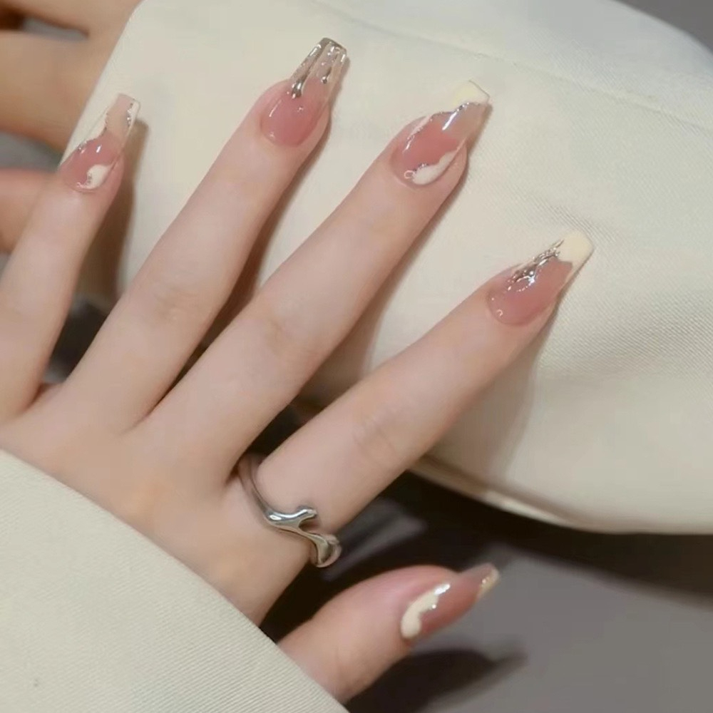 Móng tay giả thiết kế caro giá rẻ đẹp màu đỏ đô có hộp Nail box đẹp MINIGIRL MG18