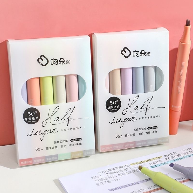 Set 6 bút dạ quang, bút đánh dấu, bút highlight HALF SUGAR màu sắc dịu nhẹ dễ thương