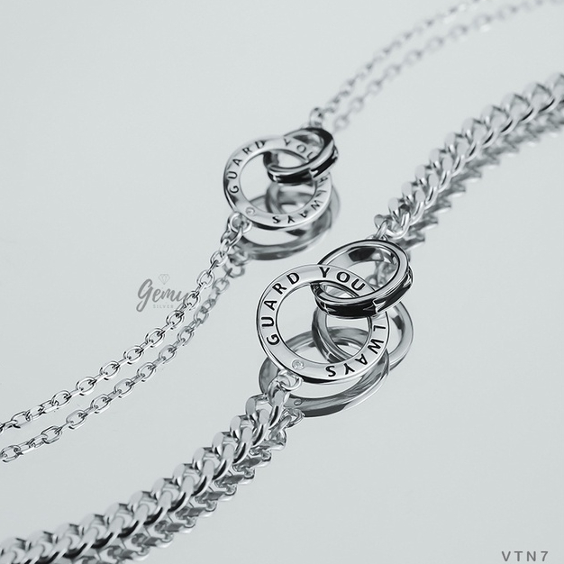 Vòng tay đôi nam nữ bạc 925 mặt hình tròn kép khắc chữ phong cách unisex Always | GEMY SILVER VTN7