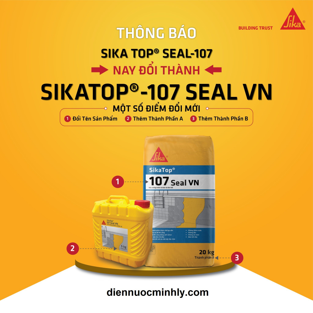 [Hỏa Tốc] SikaTop Seal 107 Vữa Chống Thấm Và Bảo Vệ Bao 20kg Sika Bột và Can 5kg Lỏng