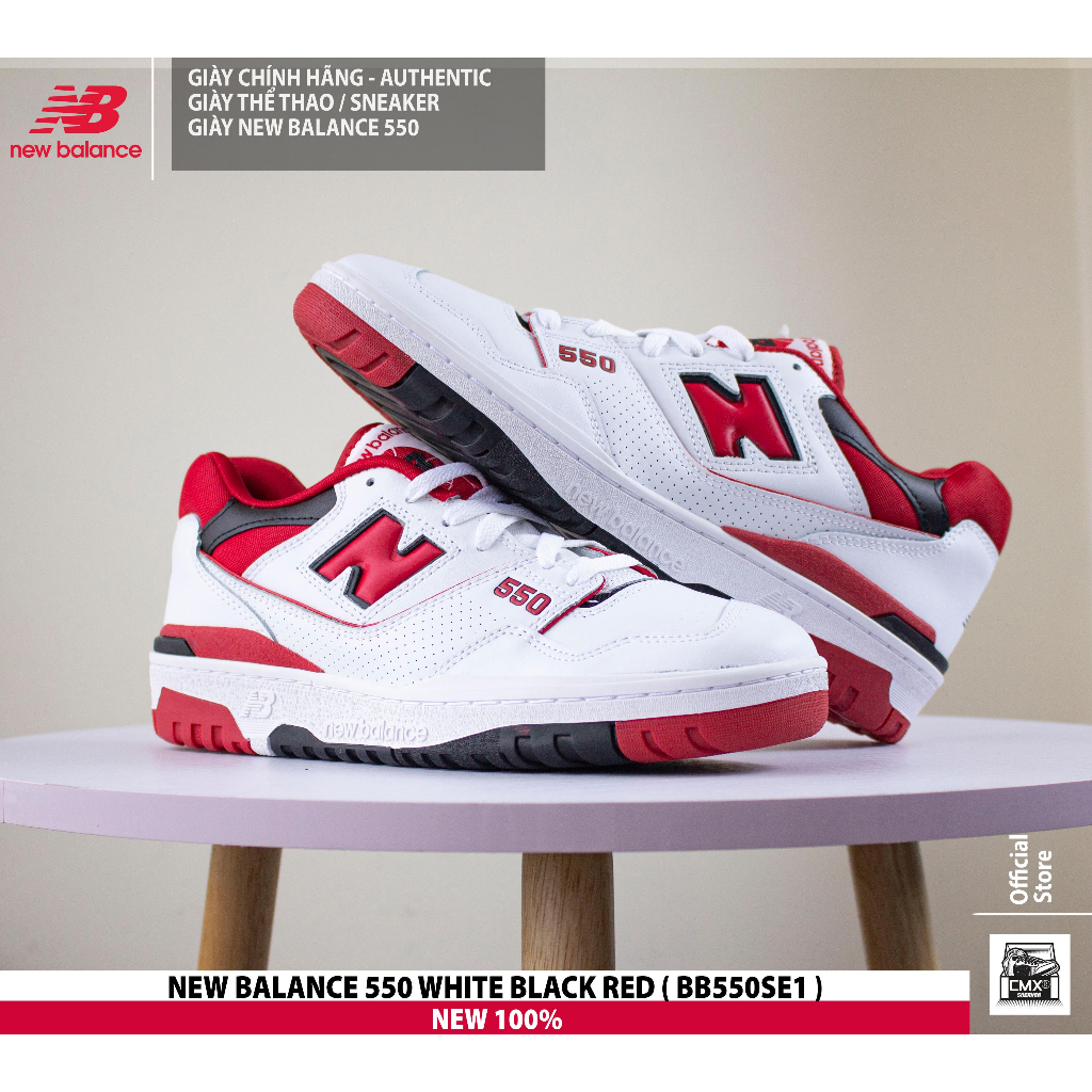 😘  Giày New Balance 550 WHITE BLACK RED  - AUTHENTIC 100%