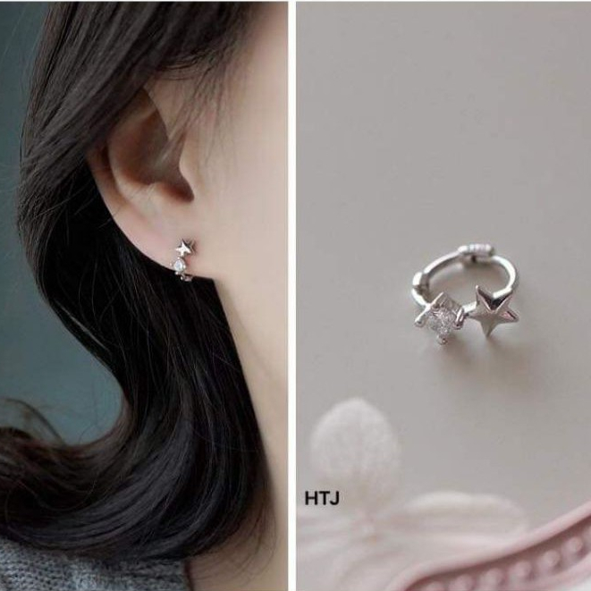 Khuyên tai bạc khuyên tròn 6-8mm mặt sao điểm đá nhỏ xinh Van Jewelry