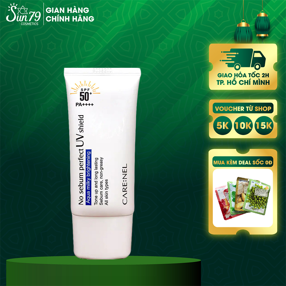 Kem Chống Nắng Giúp Da Trắng Sáng Care:nel No Sebum Perfect UV Shield SPF50+ PA++++ 50ml