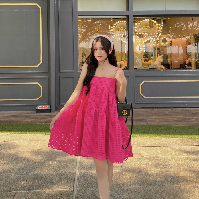 Váy babydoll 2 dây có lớp lót hoạ tiết ô vuông thời trang | Pushi Dress | Secodee