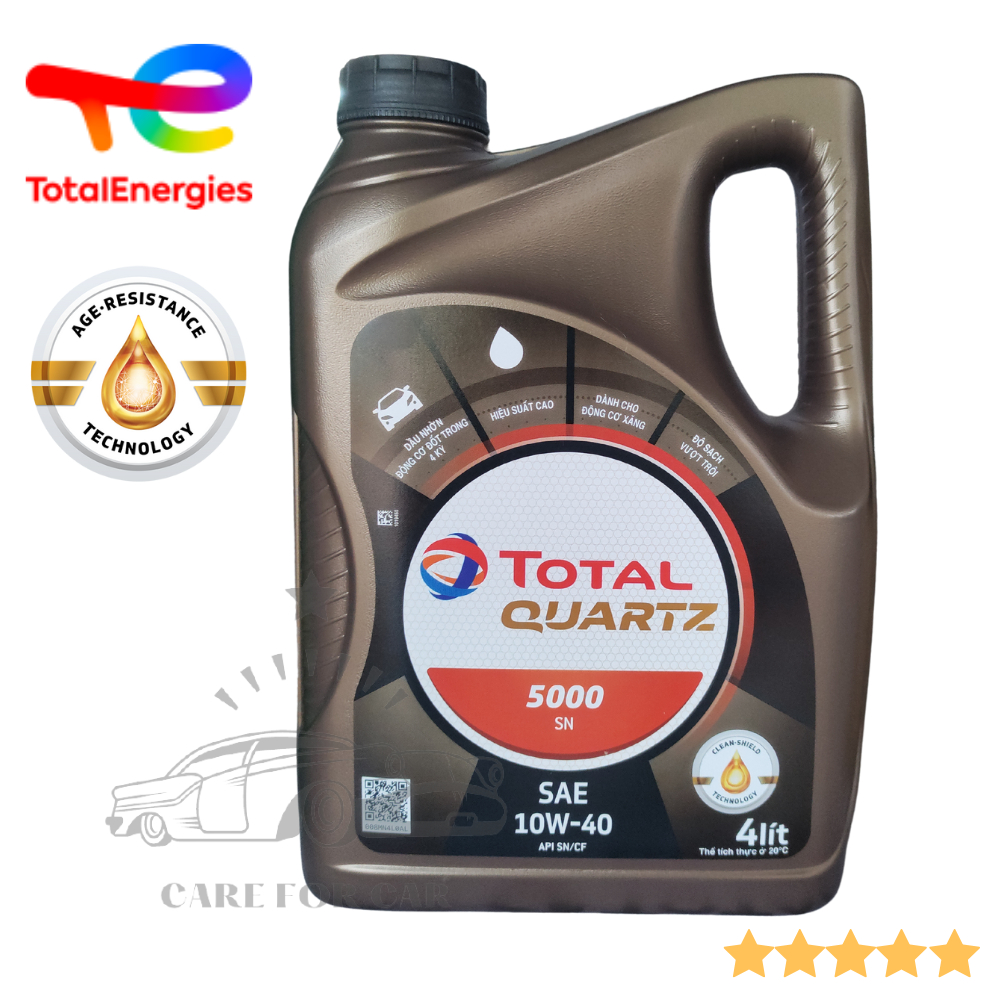 Dầu nhớt động cơ cao cấp TOTAL QUARTZ 5000 API SN/CF 10W40 4L - nhớt ô tô cho động cơ xăng và diesel