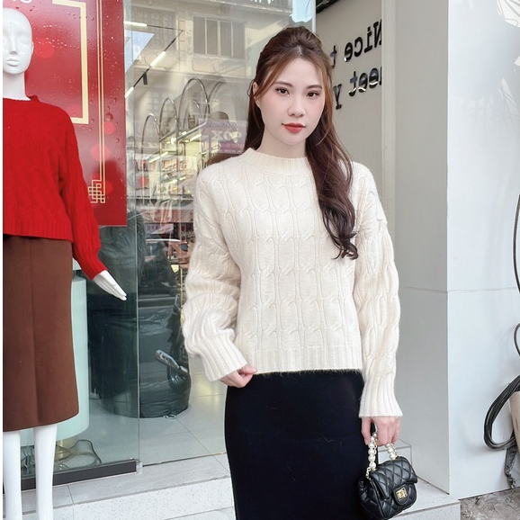 Áo len vặn thừng X thiết kế bo tay chất liệu dày dặn mềm mịn thời trang thu đông nữ Evafashion cố thấp