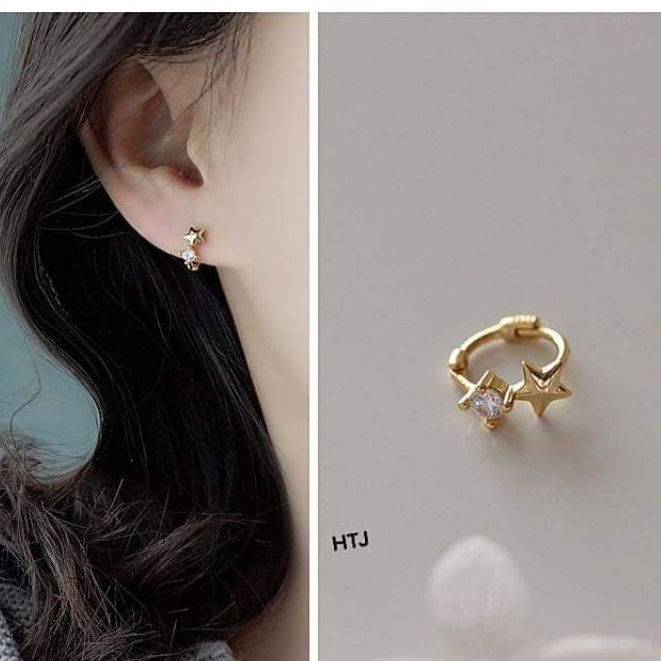 Khuyên tai bạc khuyên tròn 6-8mm mặt sao điểm đá nhỏ xinh Van Jewelry