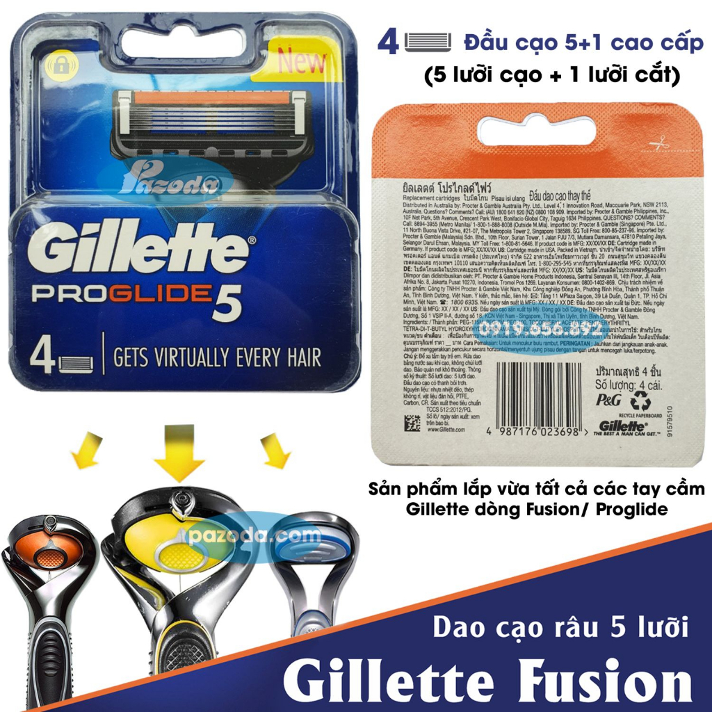 Hộp 4 lưỡi dao cạo râu Gillette Proglide5 (đầu cạo 5+1)
